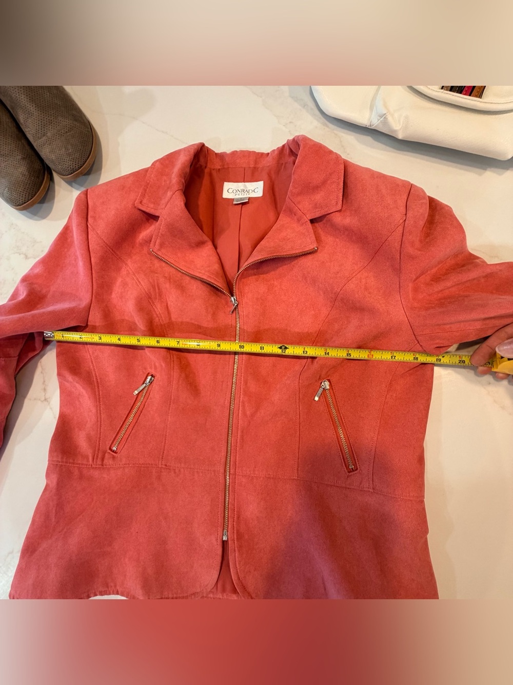 Coral Suede Zip-Front Women's Blazer - Picture 5 of 5